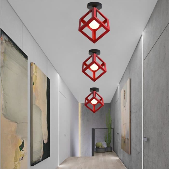 MOGOD 3Pcs Plafonnier Industriel Rouge Lampe Abat - Jour Cage en Fer E27 Lustre Plafonnier Intérieur pour Salon Bar Couloir