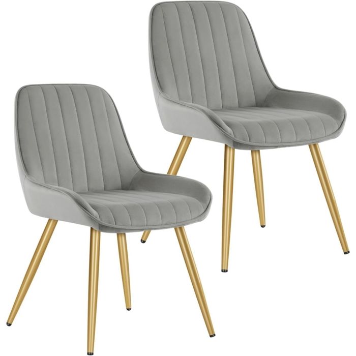 Lot de 2 Chaises de Salle à Manger avec Dossier Chaise de Salon Assise en Velours et Pieds en MétalGris Clair 0910BY-2