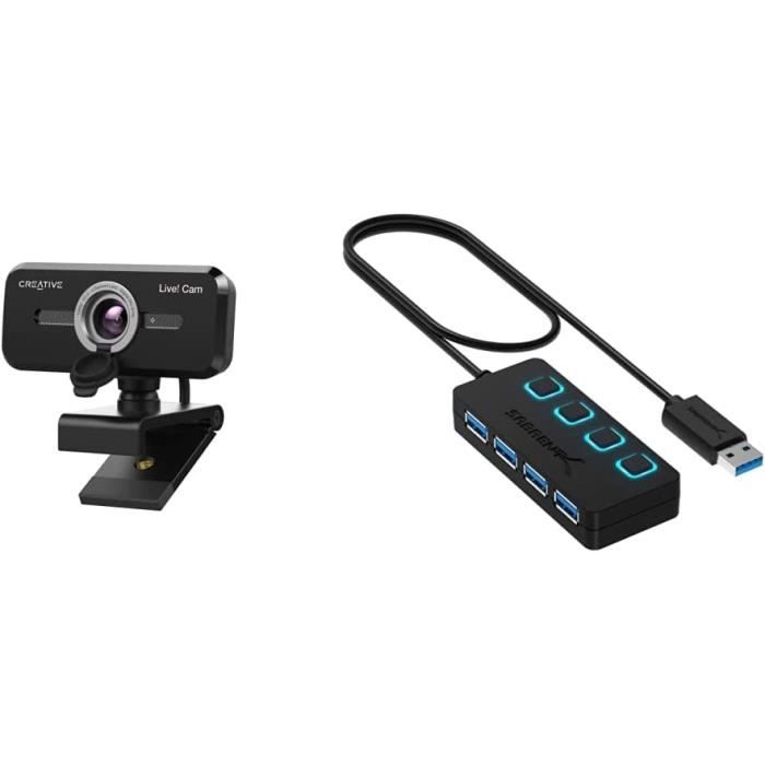 V2 Creative Sabrent Double 1080p avec Microphone 4-Port Live! Sync Webcam - 3. & Fonction Angle USB Grand integre Informatique Cdiscount muet, Cam USB