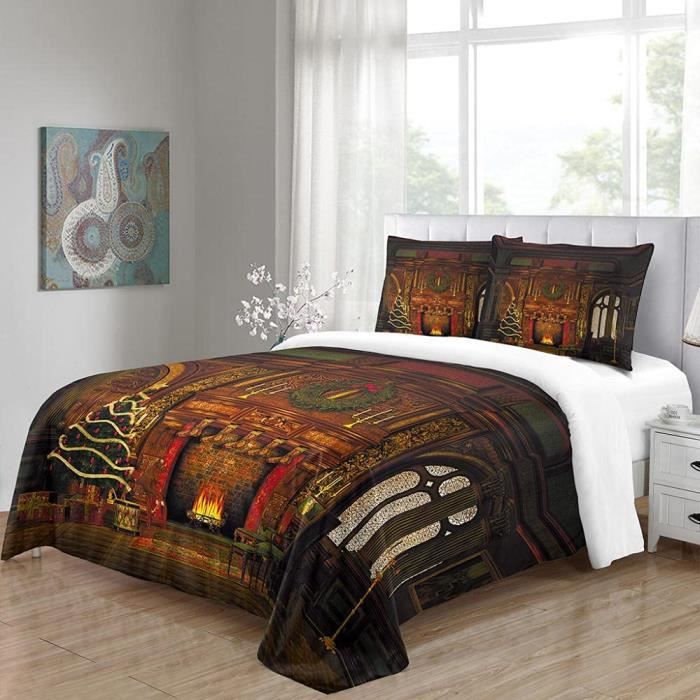 Housse De Couette 140x200cm,Cheminée De 3D Parure De Lit en Microfibre