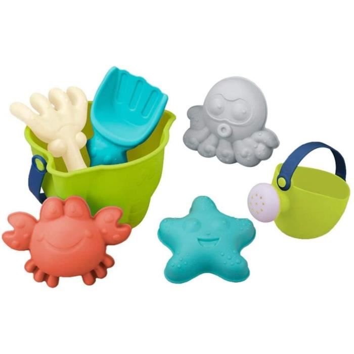 Leo & Emma – Set De 8 Jouets De Plage En Paille De Blé – Seau, Camion, Arrosoir, Moules, Pelle, Râteau – Écologique, Sans BPA, Dès 3 Ans
