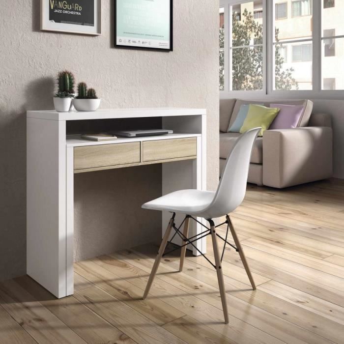 console bureau nordik extensible jusqu'à 70 cm chêne-blanc