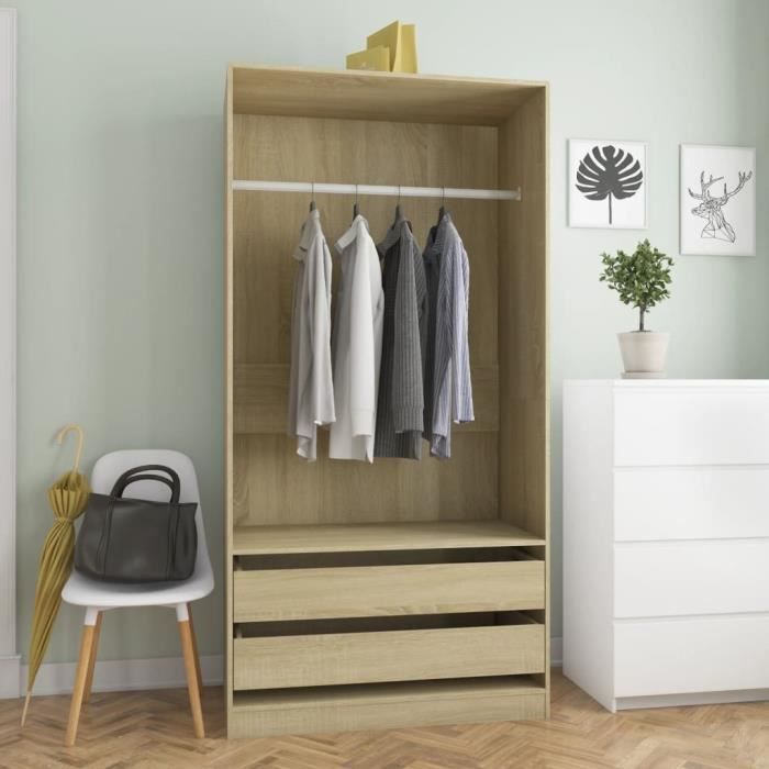 Armoire de Chambre Style Contemporain - Garde-robe Penderie Meuble Rangement Chêne Sonoma
