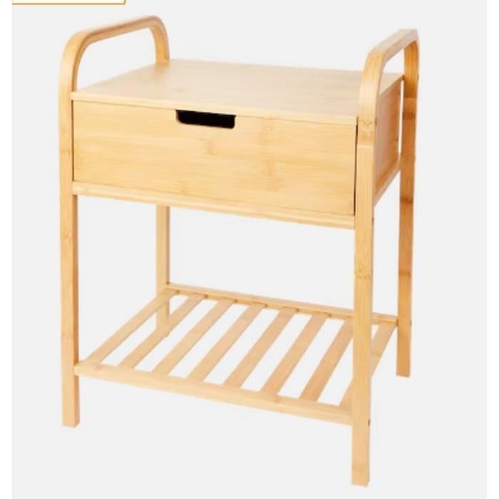 Table De Chevet En Bambou Avec Tiroir - 60 X 40 X 35 Cm, Style Naturel Scandinave/japonais, Rangement Pratique