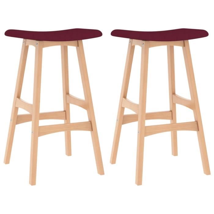 market® lot de 2 tabourets de bar - fauteuil de bar - tabouret de bureau mode rouge bordeaux tissu 83254