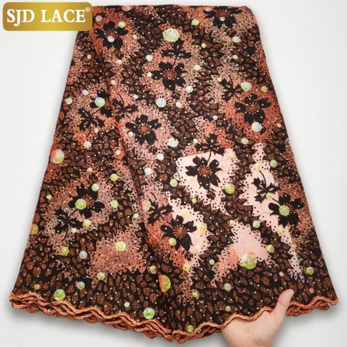 Tissu Aicain En Dentelle Perlée Pour Robe De Soirée De Mariage Nigérian, Tulle Ançais à Paillettes, Haute Qualité, 5 Yards, 2024