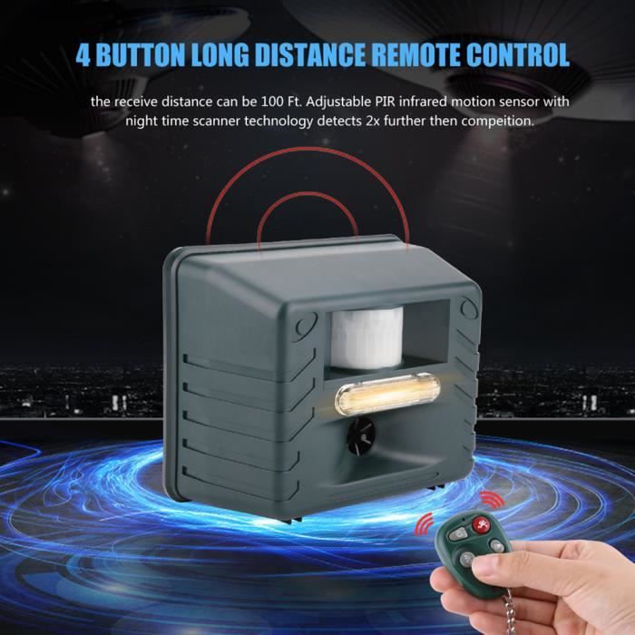 Cikonielf Répulsif pour animaux Alarme ultrasonique 4 flash sonne un répulsif électronique avec supprimer les animaux de