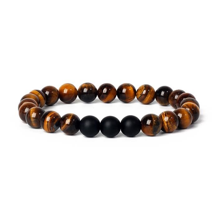 Lot De 2 BRACELETS En Pierres Naturelles - Pierre De Lave Et Œil De Tigre Bleu - Sur Mesure FAIT MAIN