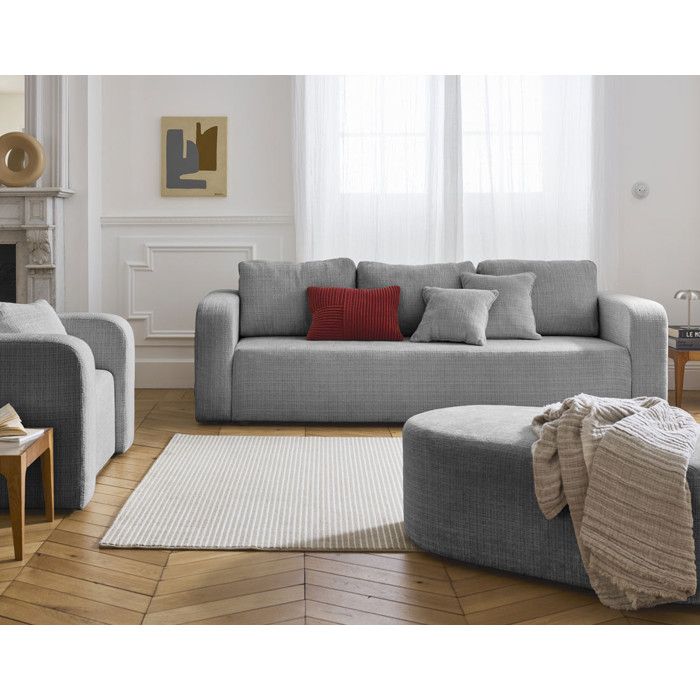 Miro - canapé droit 3 places - convertible avec coffre - en velours texturé - Gris Miro - canapé droit 3 places - convertible avec coffre - en velours texturé - Gris