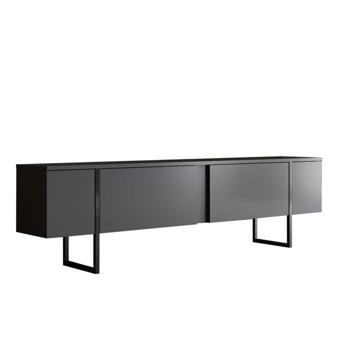 CALICOSY - Meuble TV 2 portes rabattables L180 cm - LUXE - Anthracite / Noir CALICOSY - Meuble TV 2 portes rabattables L180 cm - LUXE - Anthracite / Noir