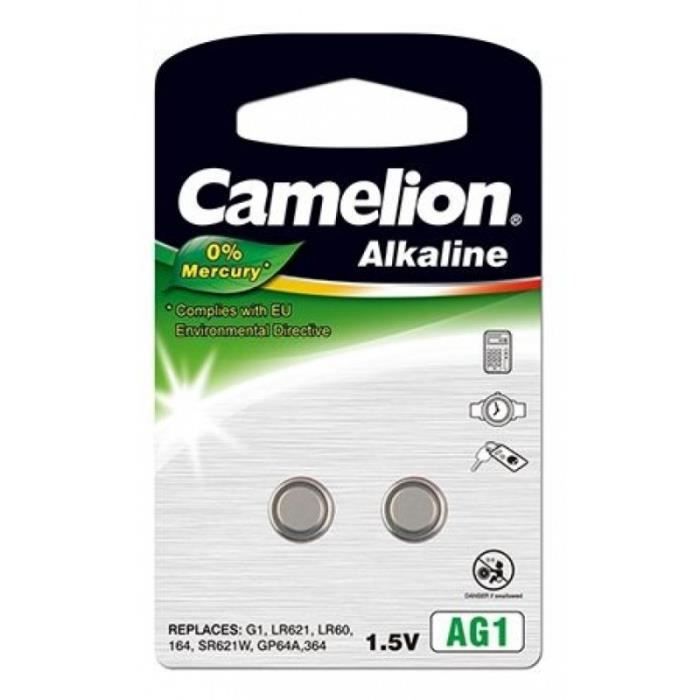 Piles boutons Alcaline AG 1 / LR621 / 364 / 164 / Blister de 2 piles