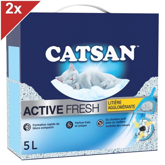 Meilleurs prix pour Litière minérale agglomérante pour chat - CATSAN - Active Fresh - Parfum frais - Charbon actif - 2 boîtes de 5L