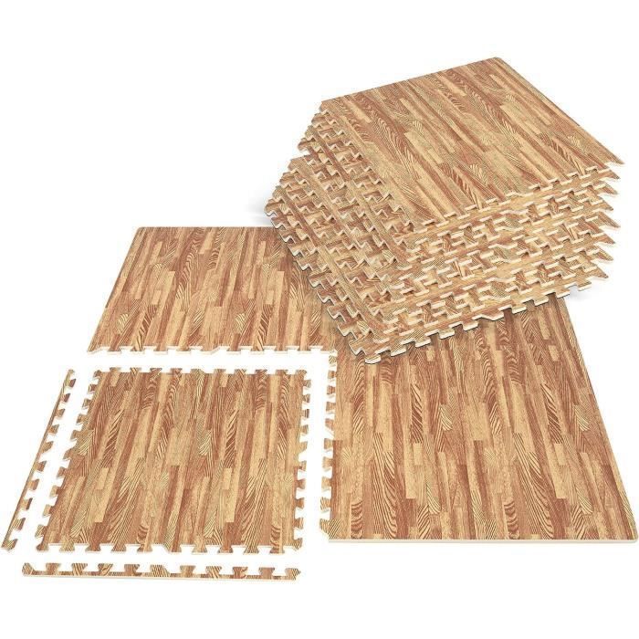 12 Pcs Tapis de Protection Sol Puzzle en Mousse EVA Carrées Emboîtables 61 x 61 cm COSTWAY-Grain de Bois-Bordures Antidérapant 12 Pcs Tapis de Protection Sol Puzzle en Mousse EVA Carrées Emboîtables 61 x 61 cm COSTWAY-Grain de Bois-Bordures Antidérapant