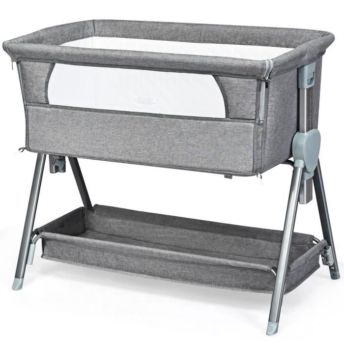 Dreamade 2 En 1 Lit Cododo Bebe Lit D Appoint Bebe Avec Rouleaux Et Panier Matelas Et Hauteur Reglable A 6 Positions Gris Cdiscount Puericulture Eveil Bebe