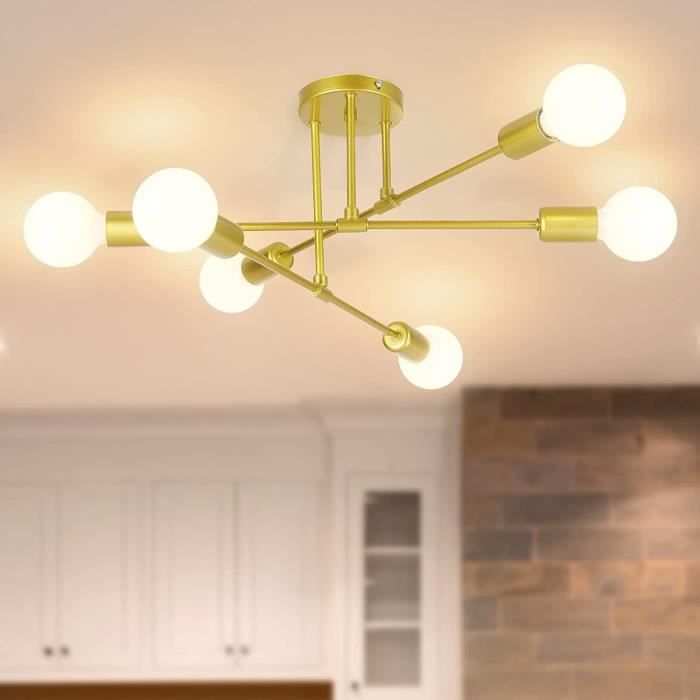 Plafonnier LED Moderne, Rétro Lustre Lampe Suspension Vintage 6 Lumières E27 Base, pour Salon Chambre Cuisine (Sans Ampoules)