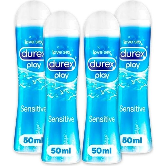 Durex Gel Lubrifiant Sensitive, Lubrifiant à base d'eau 50ml, Lot de 4