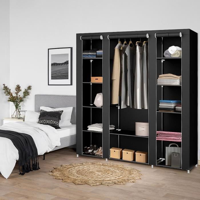 Armoire penderie à 12 compartiments en tissu 150x45x175 cm - HOMEWELL - Noir - Contemporain - Design