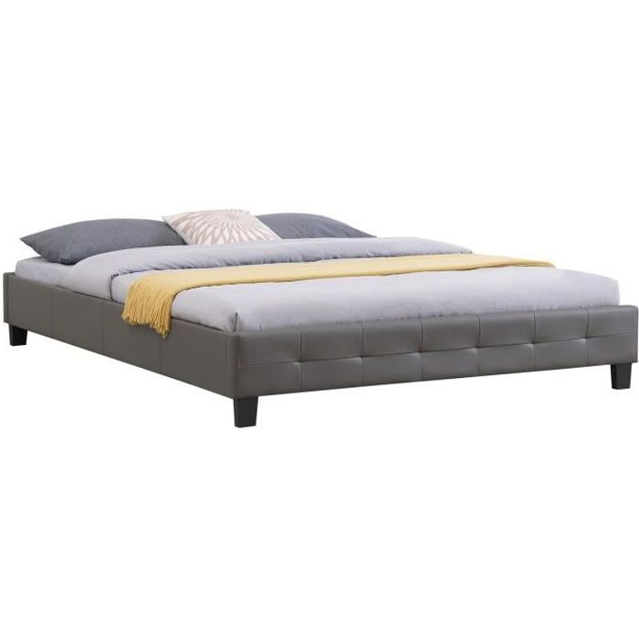 lit futon double gomera - idimex - queen size 160x200 cm - revêtement synthétique gris