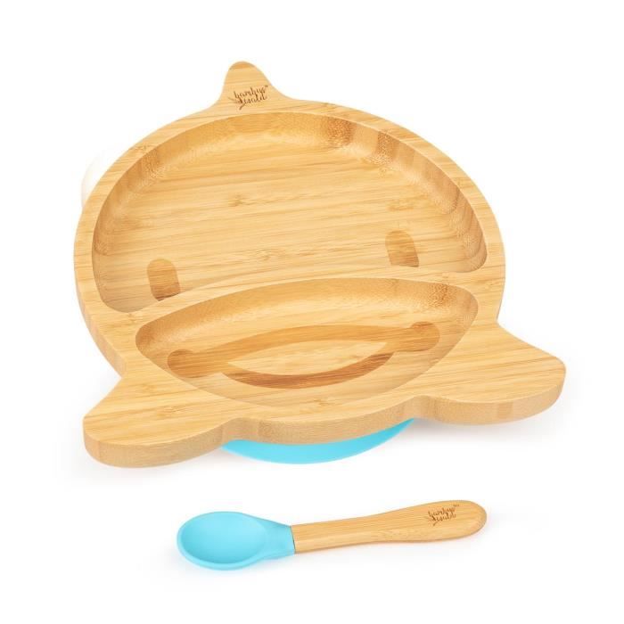 Assiette a ventouse en bambou ~ assiette lapin pour nourrir bébé et enfant en bas âge ~ en bambou naturel avec forte ventouse 