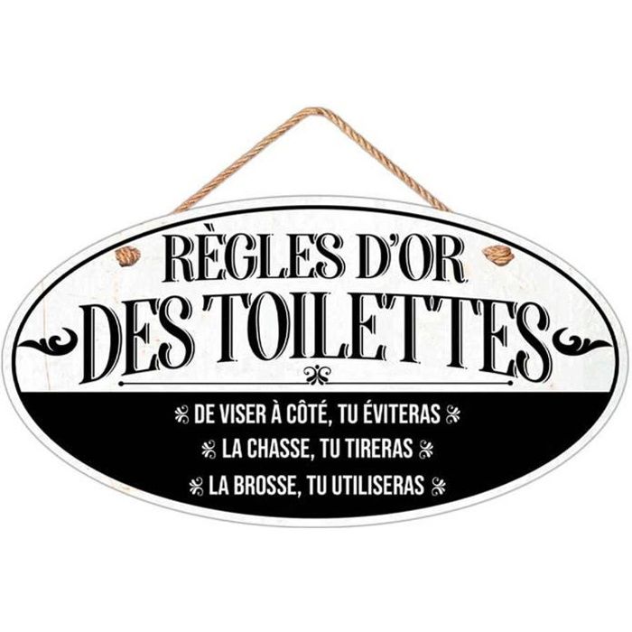 Plaque bois 'Messages' noir blanc (Les règles d'or des Toilettes) - 19.5x10.5  cm [R2078] - Cdiscount Maison