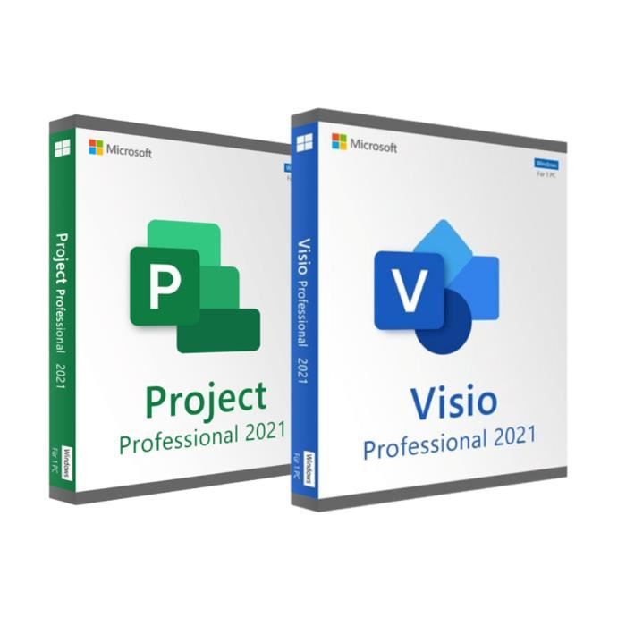 Logiciels – Microsoft – Visio + Project 2021 – Licence à vie – Téléchargement instantané – Windows 10