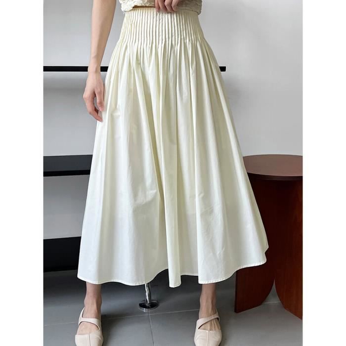 Jupe longue plissée à taille élastiquée - Beige