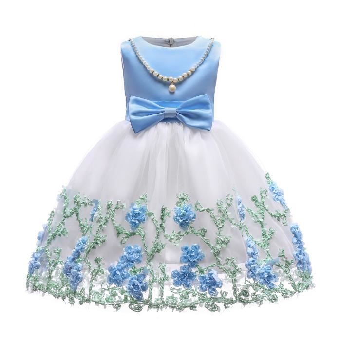 Robe Princesse Bébé Fille Avec Chapeau - Dos Nu - Nœud Papillon - Dentelle - Pour Mariage Ou Fête