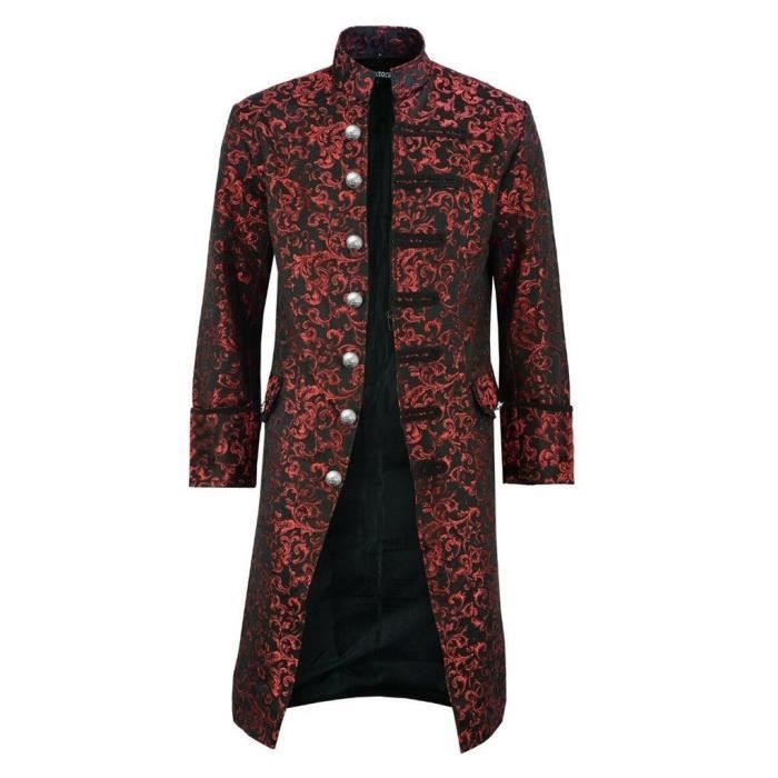 Veste Homme Hommes Bouton Mode Steampunk Vintage Tailcoat Veste Gothique Redingote Uniforme Manteau Rouge Rouge Achat Vente Manteau Caban Cdiscount
