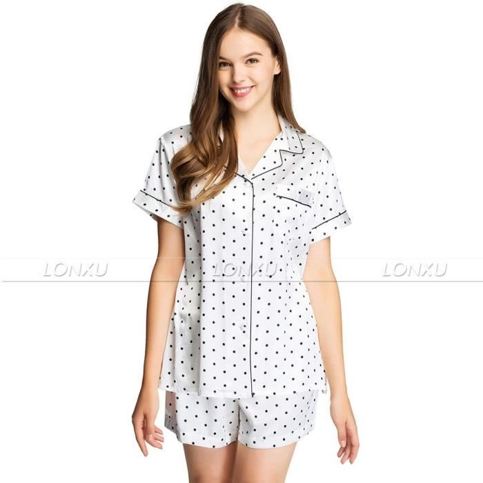Pyjama en soie femme court,Ensemble de Pyjama en Satin pour femmes ...