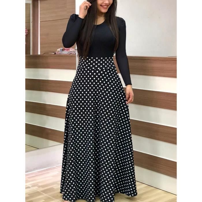 Robe Robe De Soiree Grande Taille Longue Maxi Motifs A Pois Manches Courtes Grande Taille 5xl Type Long Dot Blanc Cdiscount Pret A Porter