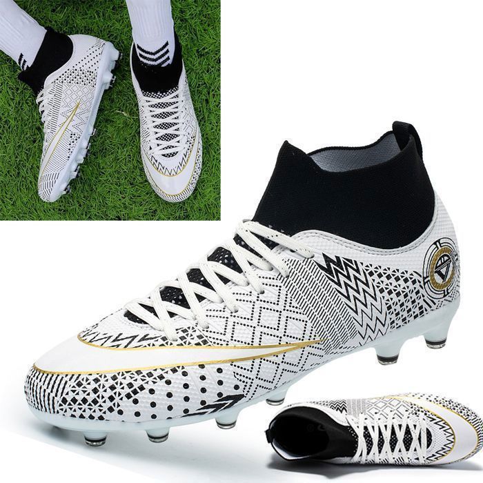 Chaussures de Football Garçon Chaussures de Football Enfants Chaussure Foot  Crampons Chaussures d'Entraînement de Football,blanc