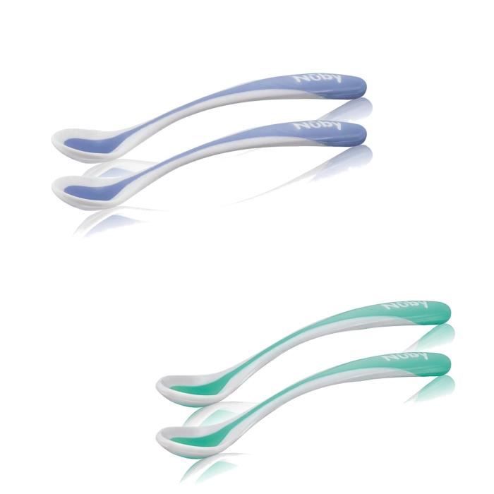 Lot de 2 Cuill/ères Thermosensibles avec Bord Doux en Tpe au 4 Mois N/ûby Cuill/ère Coloris al/éatoire
