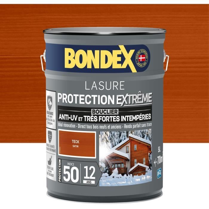 Lasure pour bois protection extrême 12 ans teck 5L Bondex