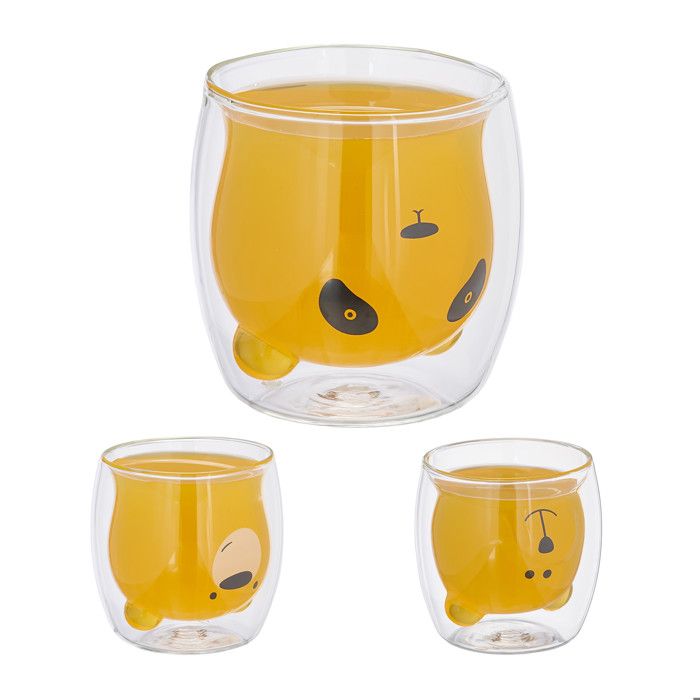 Relaxdays Verre double paroi lot de 3 motif ours polaire ours brun & panda en verre borosilicate 300ml transparent