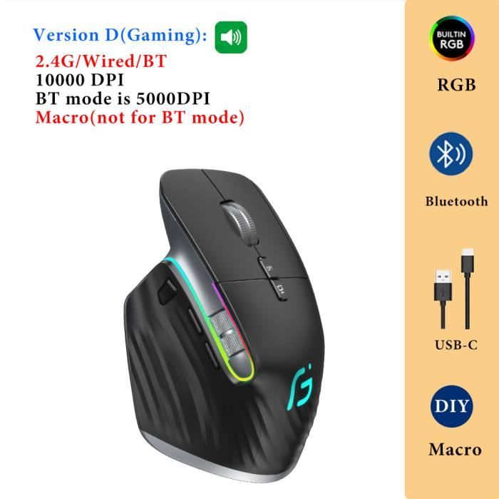 Souris,Ergonomique Bluetooth Sans Fil Gaming Souris pour Ordinateur  Portable Silence USB-C RVB Rechargeable - Gaming Sound-Black