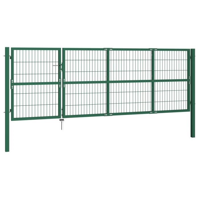 Portail De Clôture Jardin Acier VidaXL 306x175 Cm - Vert, Avec Poteaux Et Serrure 3 Clés | Installation Facile, Résistant Aux Intempéries
