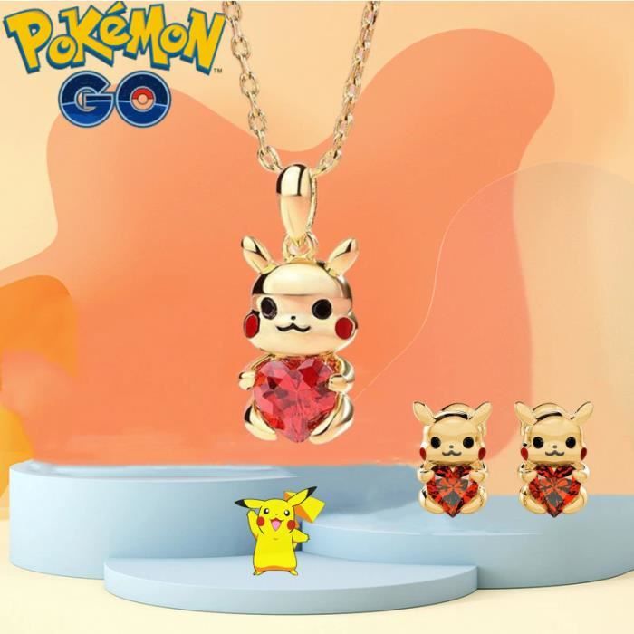 Collier et boucles d'oreilles Pikachu Pokémon Parure Rubis