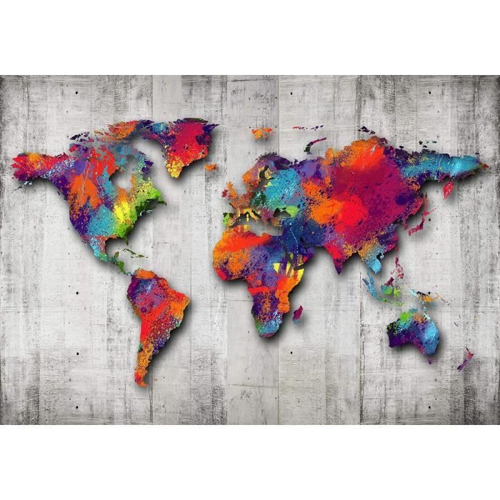 Papier Peint Intissé Runa Art Carte Du Monde (352x250 Cm) – Gris Et Rose, Déco Murale XXL Fabriquée En Allemagne