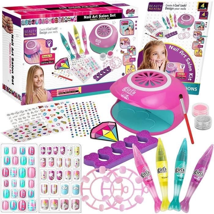 Purpledi Kit Manucure pour Enfant Cadeau Fille 6 7 8 9 10 ans, Vernis à  Ongles Personnalisé Jeux Creatif Nail Art Y compris lampe : : Jeux  et Jouets