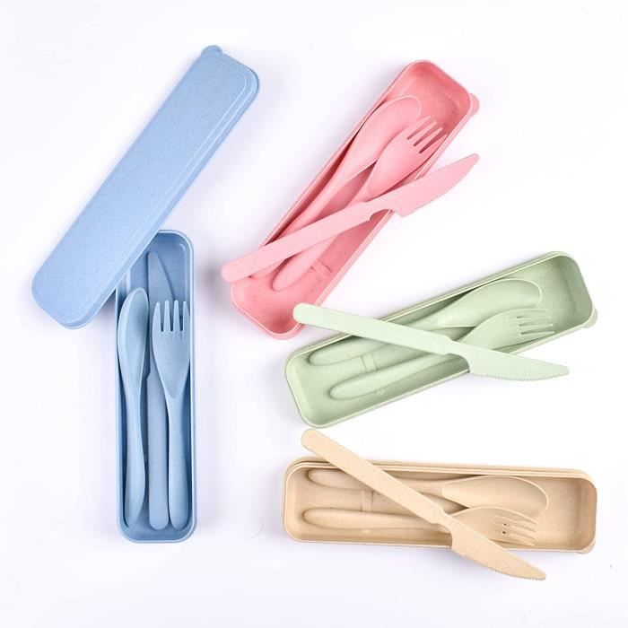 GETRICH 4 Pièces Couverts Pique-Nique Réutilisables Avec Étui - Cuillère, Couteau, Fourchette Portable