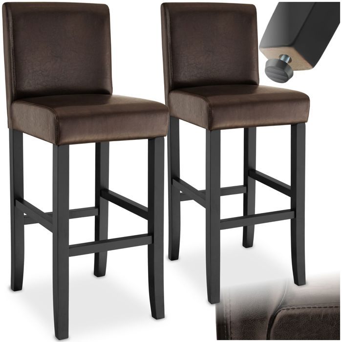 Tabouret de bar - TECTAKE - Lot de 2 tabourets avec pieds en bois massif et repose-pieds hauteur dassise 76 cm - Marron