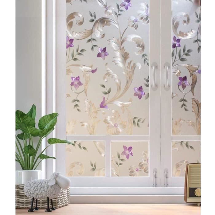 Film Décoratif Statique Pour Fenêtre - Motif Fleurs De Paon Et Oiseaux - 60 X 160 Cm