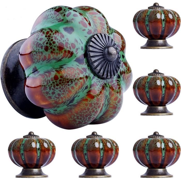 6 Boutons De Tiroir Céramique Pivoine – Vintage, Avec Vis (diam. 40 Mm)