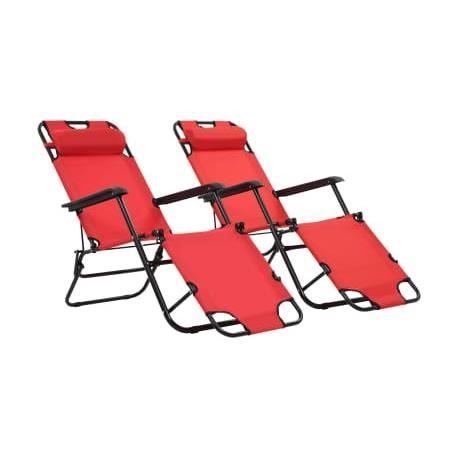 Chaise longue - VIDAXL - 99717 - 2 pcs - Acier - Rouge - Pliable