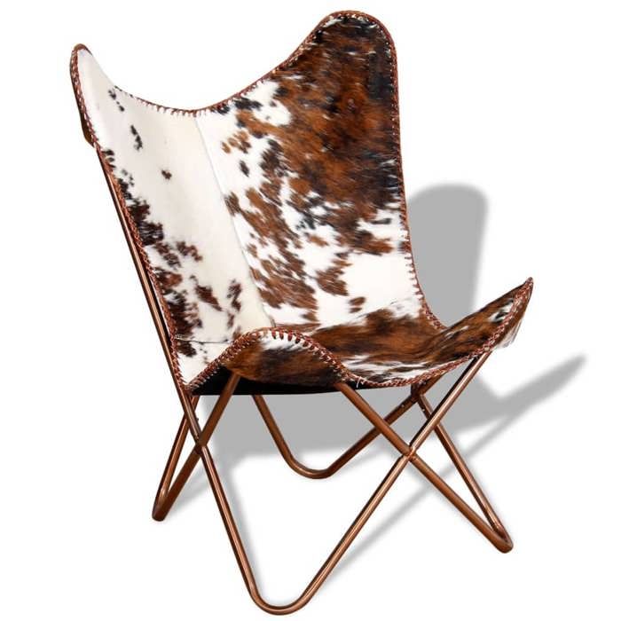 Chaise papillon - Cuir véritable - Marron et blanc - 1 place - Vintage - Intérieur