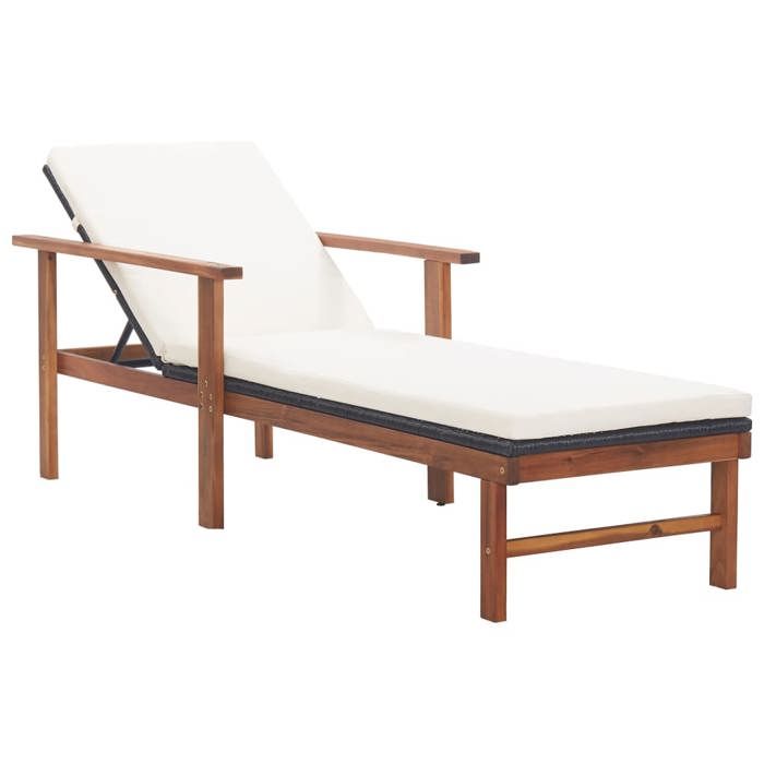 vidaXL Chaise longue et coussin Résine tressée et bois dacacia - vue 8