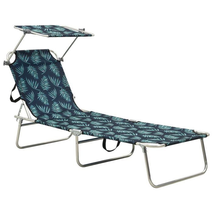 vidaXL Chaise longue avec coussin de tête Acier Motif de feuilles