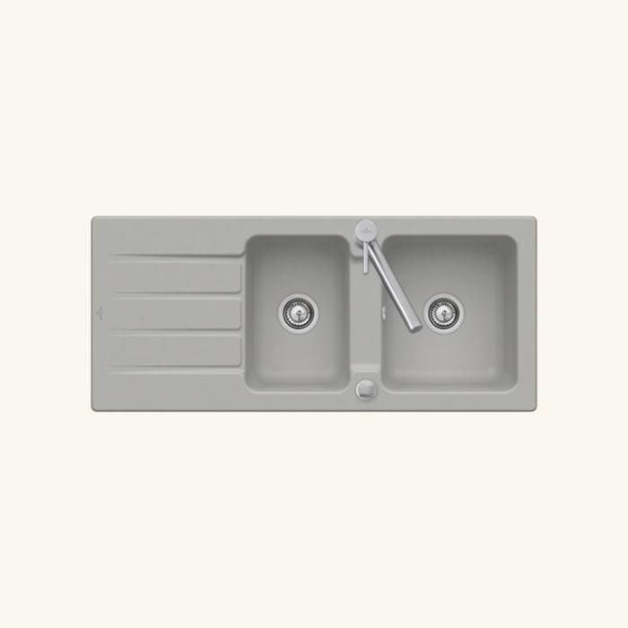 Evier céramique gris fossil Villeroy & Boch ARCHITECTURA 2 bacs 1 égouttoir 510x1160