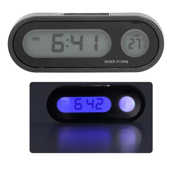 Horloge Voiture Multifonction LCD - Thermomètre, Voltmètre, Réveil - Alimentation 12-24V Ou Piles