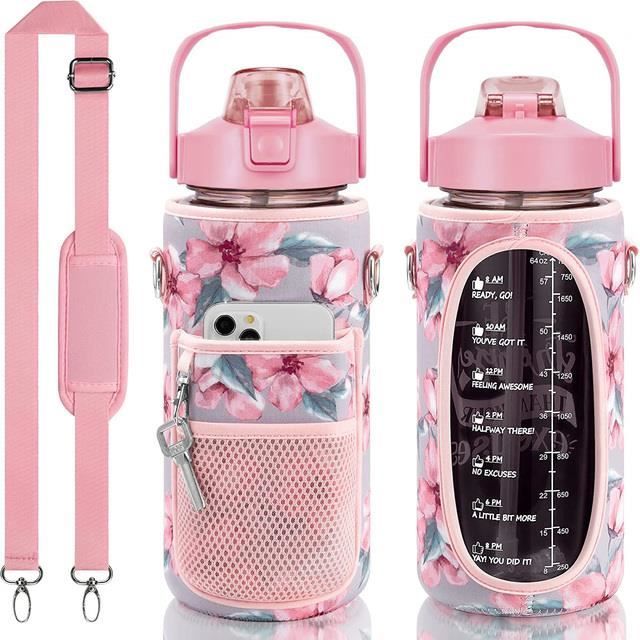 KETIEE Gourde 2L Avec Paille - Bouteille Sportive Anti-Fuite Marquage Temps, Sans BPA (Violet Bleu)